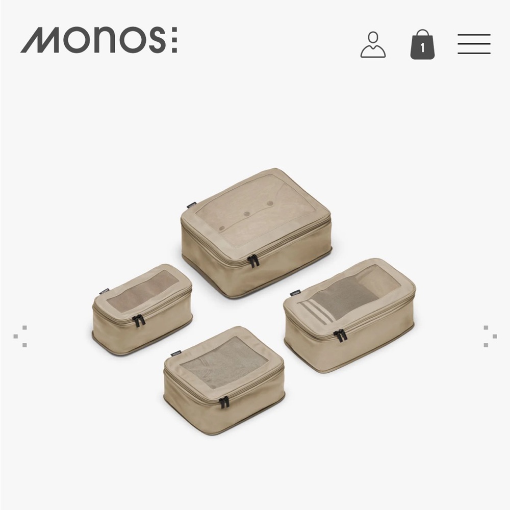 Monos Compression Packing Cubes Set (4) + Monos Kiyo UVC Sanitizing Water bottle